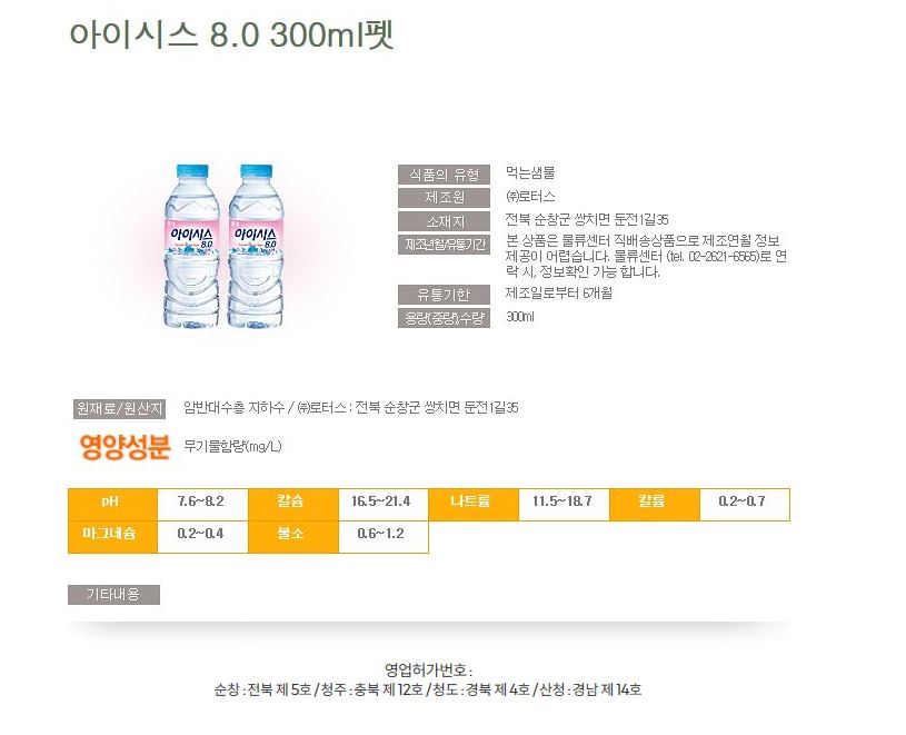 롯데 아이시스8.0 300ml * 20 개